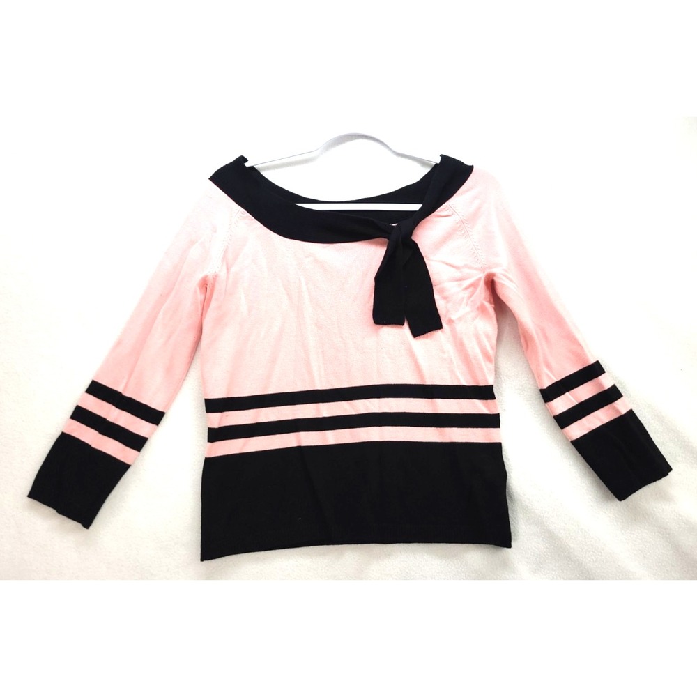 Pink Three Quarter Sleeve Pink Sweater w Bow Collar Office Casual Sz M Coquette